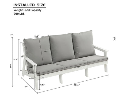 HIPS 3 Seater Sofa with Cushion, Wood Grain Outdoor Garden Sofa