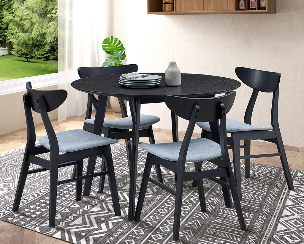 Modern Black Upholstered Wooden Dining Chairs, Set of 2