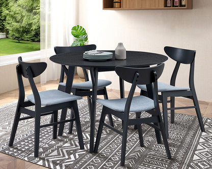 Modern Black Upholstered Wooden Dining Chairs, Set of 2