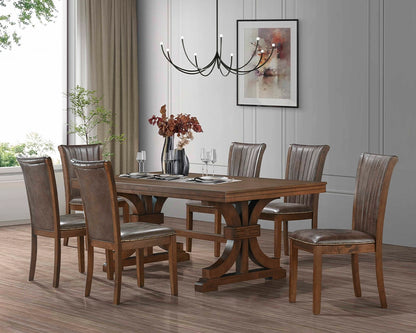 Mid Century Modern 7-Pc Dining Set: Faux Leather Chairs & Rubber Wood Table