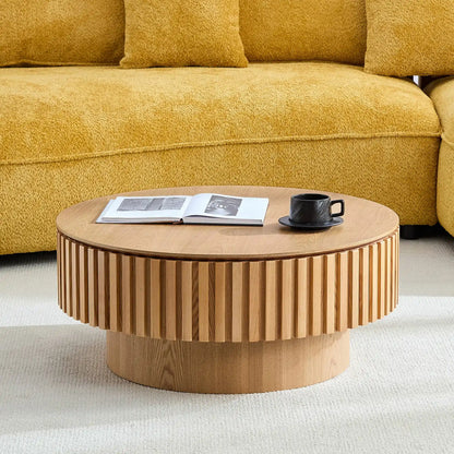 31.49" Round Coffee Table with Storage & Pedestal Base - Multi-Color