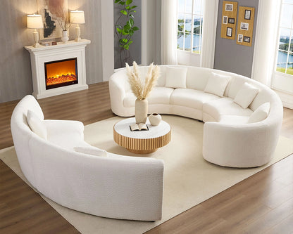 4PCs set Mid-Century Modern Beige Symmetrical Circle Sectional Sofa