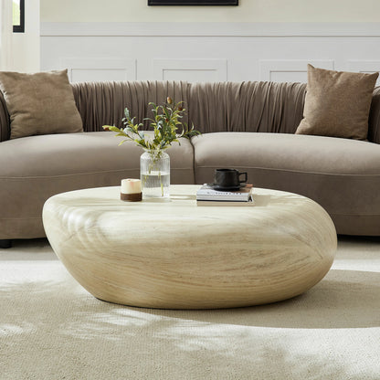 43.31" Elliptical Fiberglass Coffee Table – Matte Rock Texture, No Assembly