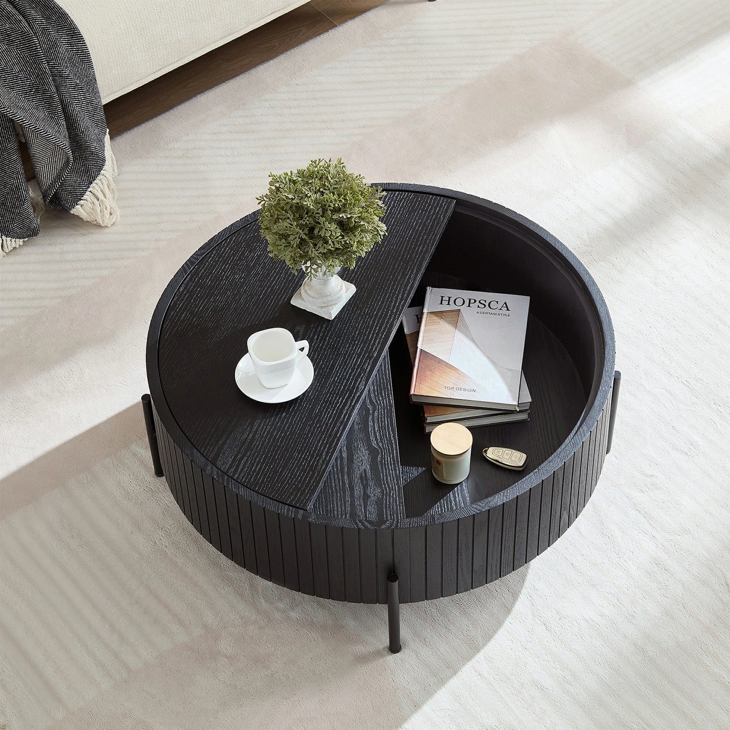 Round Coffee Table with Storage – Accent Tea Table for Home & Office