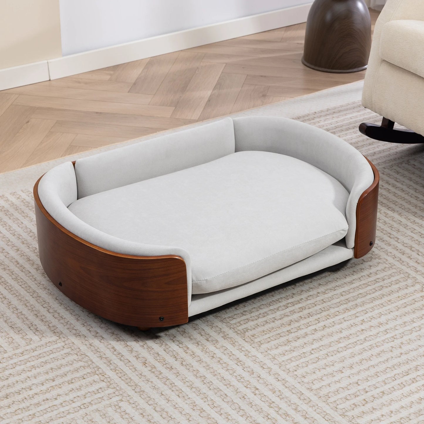 38.58"Scandinavian Dog Bed with Wood Legs & Bent Wood Back