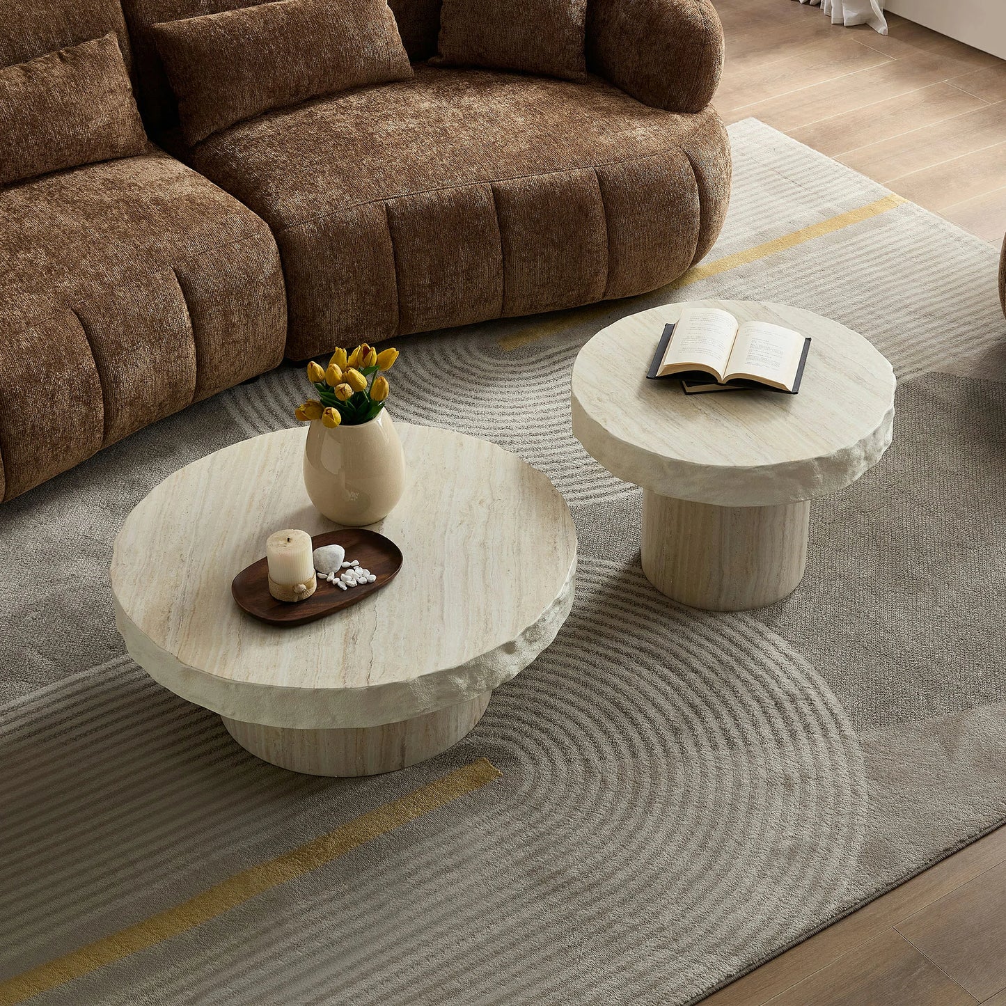 Faux Marble Textured Coffee Table – No Assembly, Modern Living Room