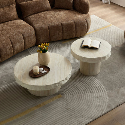 Faux Marble Textured Coffee Table – No Assembly, Modern Living Room
