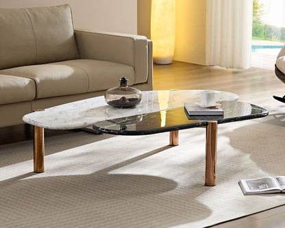 Modern Coffee Table with Gold Frame & Faux Marble Top