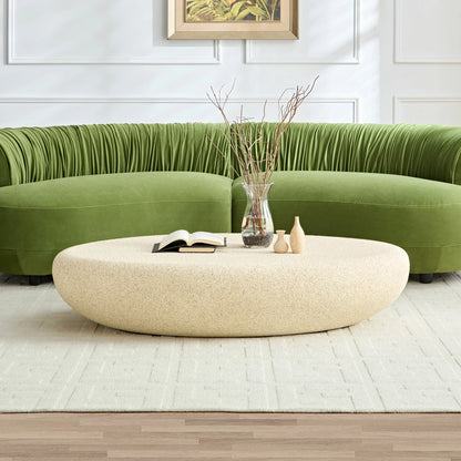 53.35" Elliptical Fiberglass Coffee Table – Matte Rock Texture, No Assembly