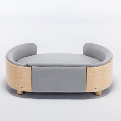 30.70”Scandinavian Elevated Dog Bed with Wood Legs & Velvet Cushion