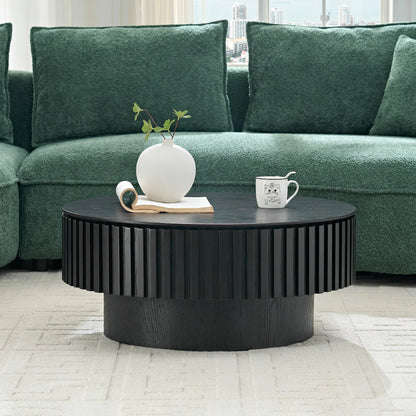 31.49" Round Coffee Table with Storage & Pedestal Base - Multi-Color