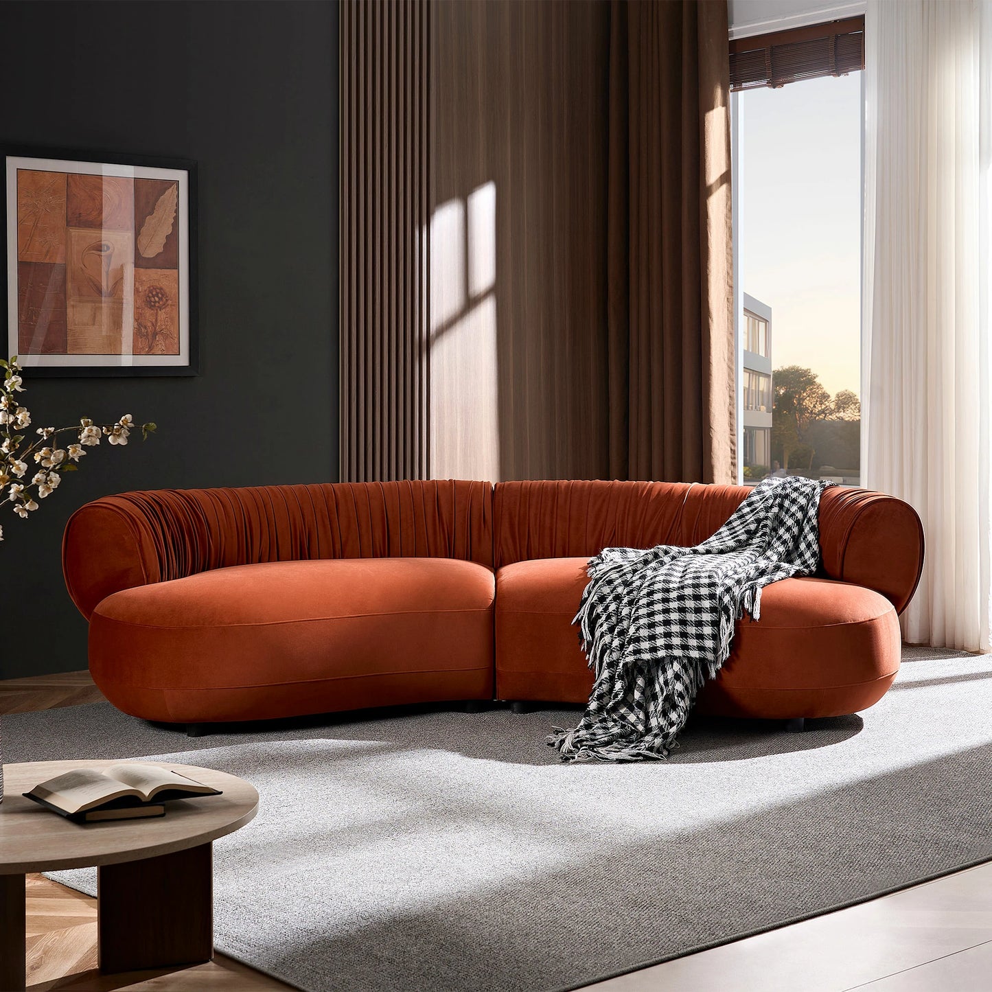 102.36" Modern Curved Sofa – Crescent Silhouette, Living Room