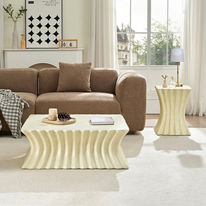 35.43" Square Fiberglass Coffee Table – No Assembly, Beige