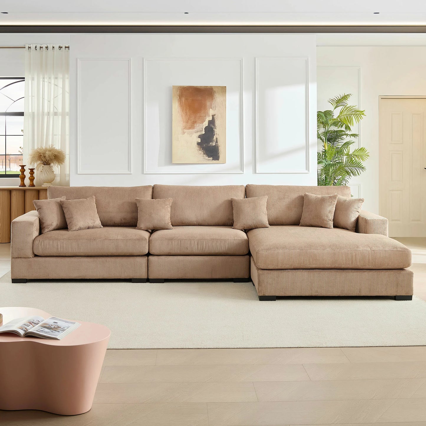 Modular 4-Seat Sofa – Right 1.5 + Ottoman, 2 Armrests, 4 Colors
