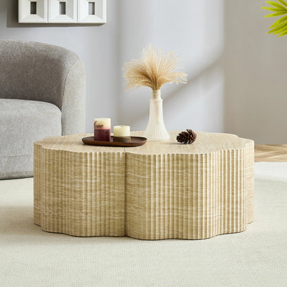 39.61" Pet House Travertine 2-Piece Round Coffee Table Set – No Assembly