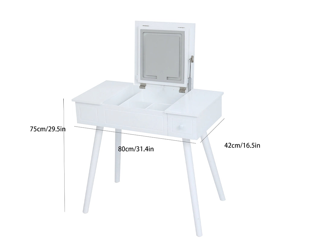 Vanity Desk Set with LED Mirror, Power Outlet & Storage