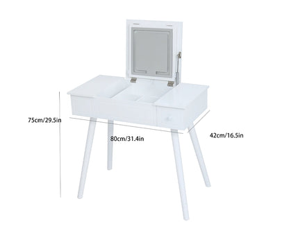 Vanity Desk Set with LED Mirror, Power Outlet & Storage