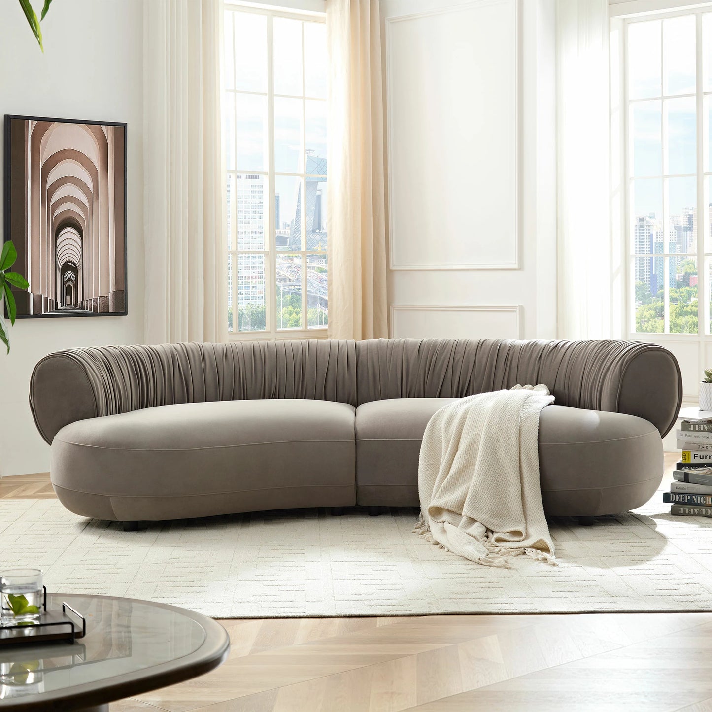 102.36" Modern Curved Sofa – Crescent Silhouette, Living Room