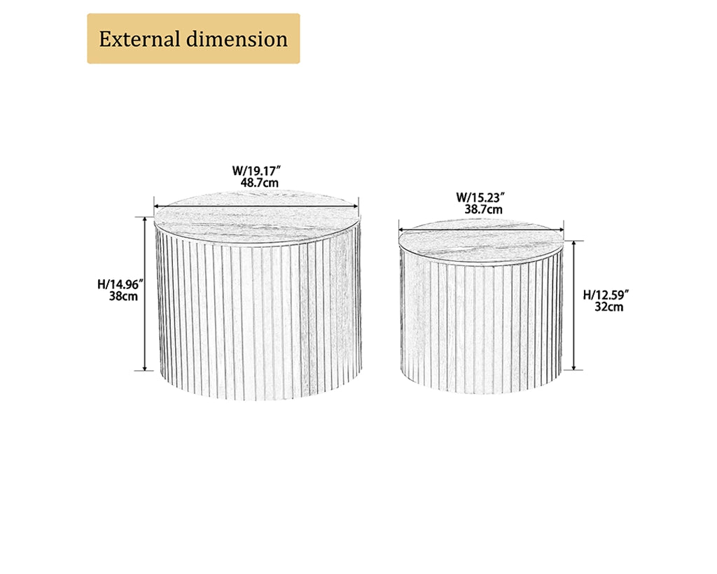 Handcrafted Round MDF Nesting Tables, 2-Piece Set with Storage