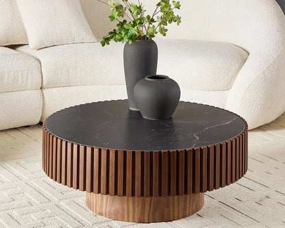 35.43'' Nesting Round Sintered Stone Tabletop Modern Drum Coffee Table