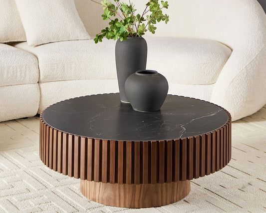 35.43'' Nesting Round Sintered Stone Tabletop Modern Drum Coffee Table