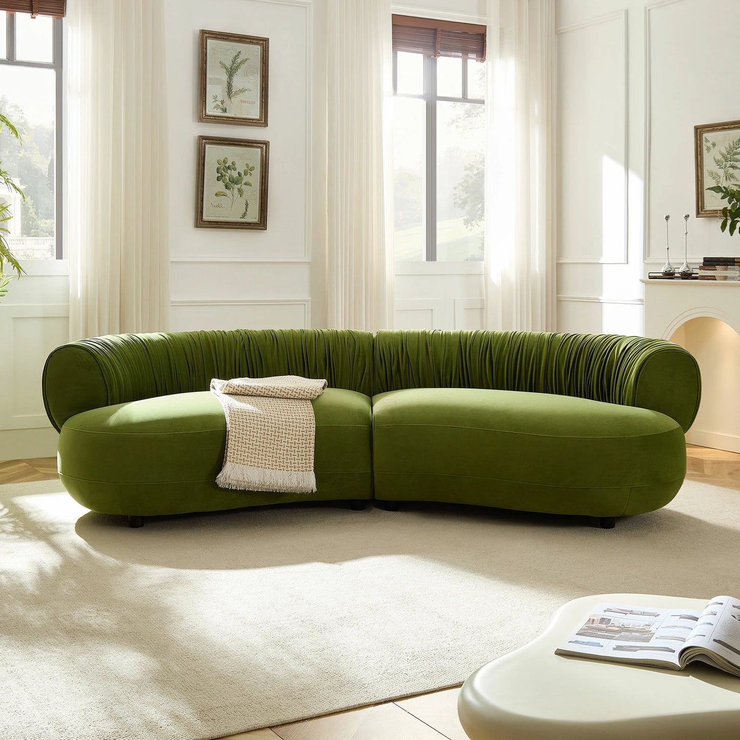 102.36" Modern Curved Sofa – Crescent Silhouette, Living Room