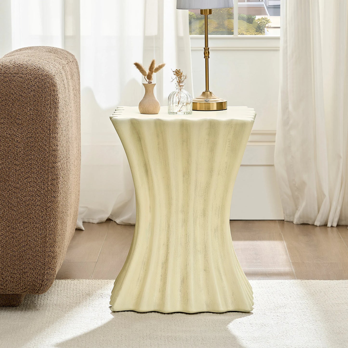 15.16" Vintage Fiberglass Side Table – No Assembly, Beige