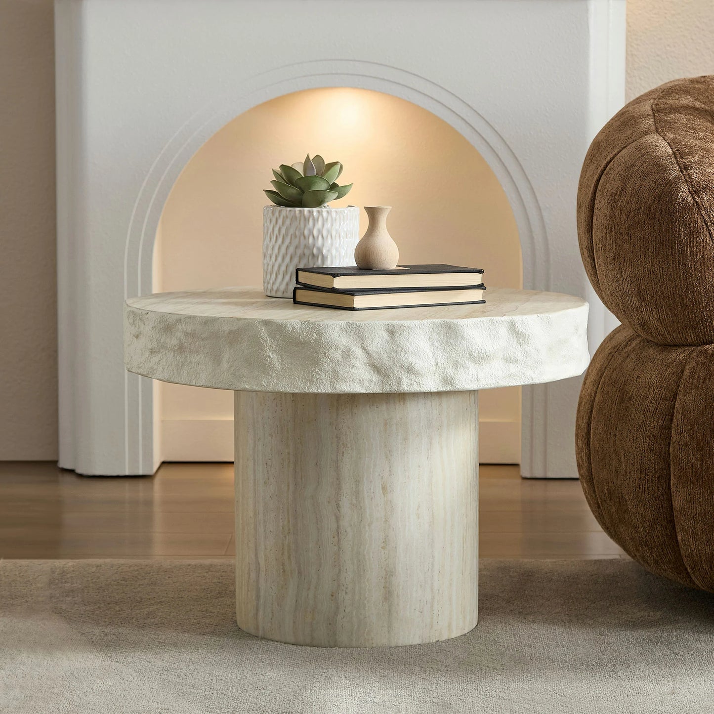 Faux Marble Textured Coffee Table – No Assembly, Modern Living Room