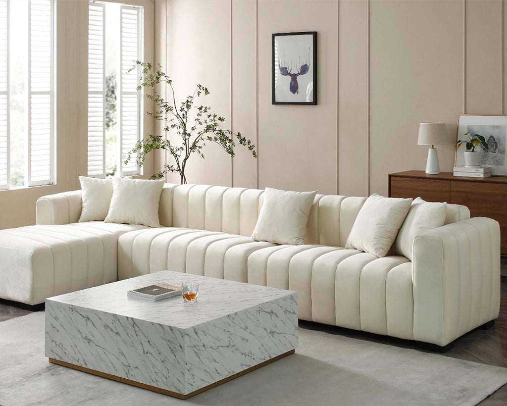 139'' Channel Tufted Sofa Velvet Upholstered Left Chaise Modular Sofa beige