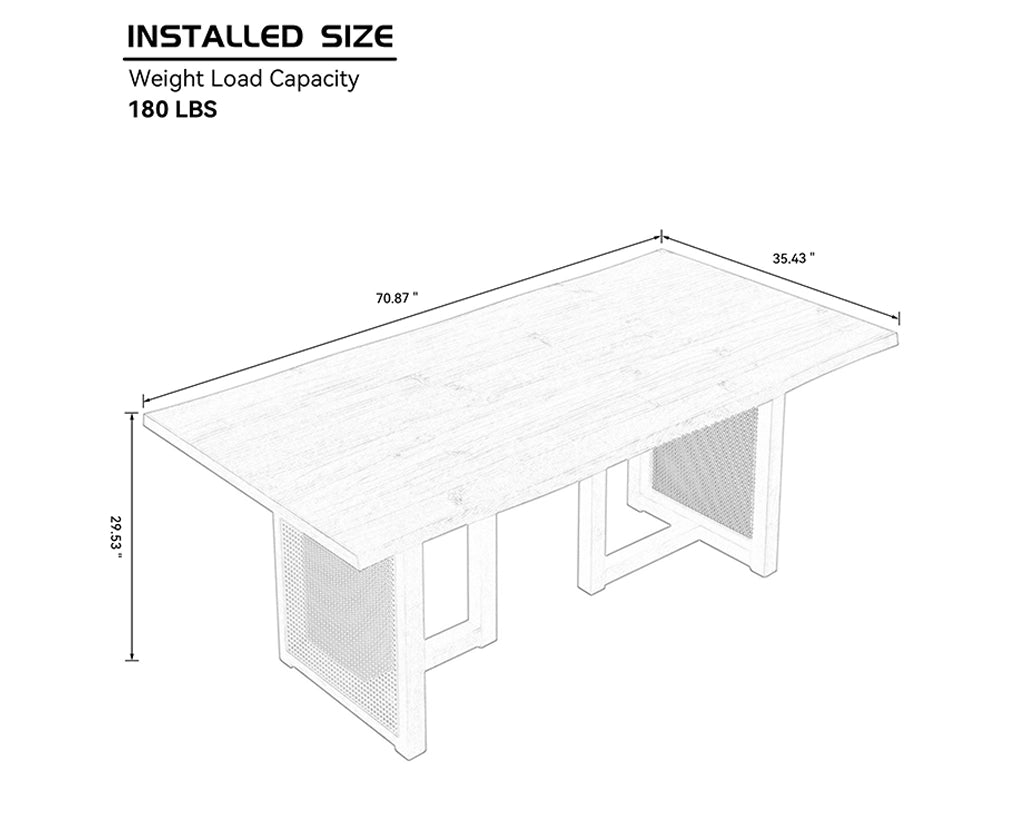 70.87 Inch Rectangular Waves Wooden Dining Table