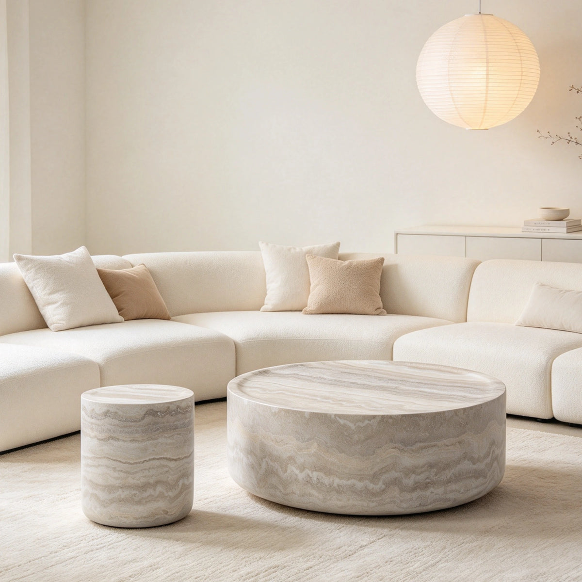 35.4"+15.7" Set of 2 Faux Mars Marble Round Coffee Tables