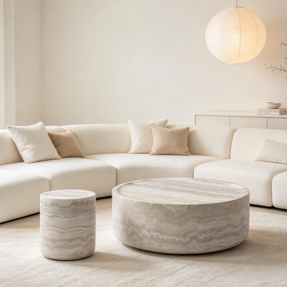 35.4"+15.7" Set of 2 Faux Mars Marble Round Coffee Tables