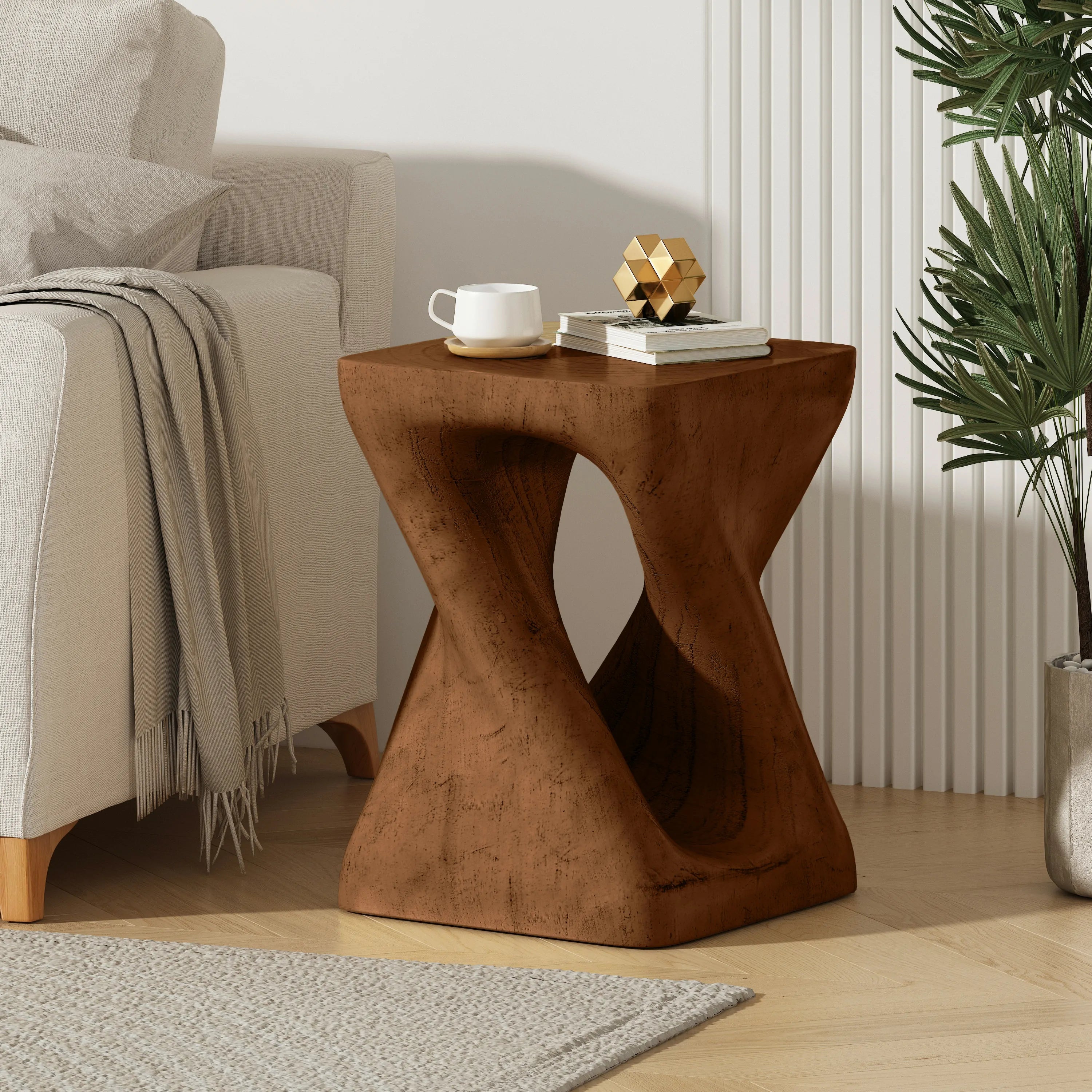 Sculptural MGO Coffee Table, Wood-Grain Finish, Multi-Color