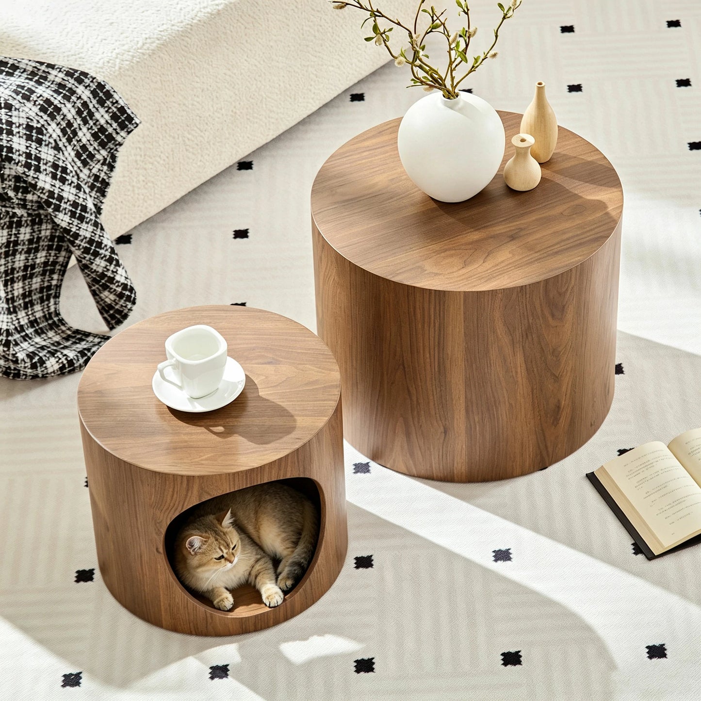 Cat Nest Stool Set – 2-Piece Round Nesting Coffee Tables, No Assembly
