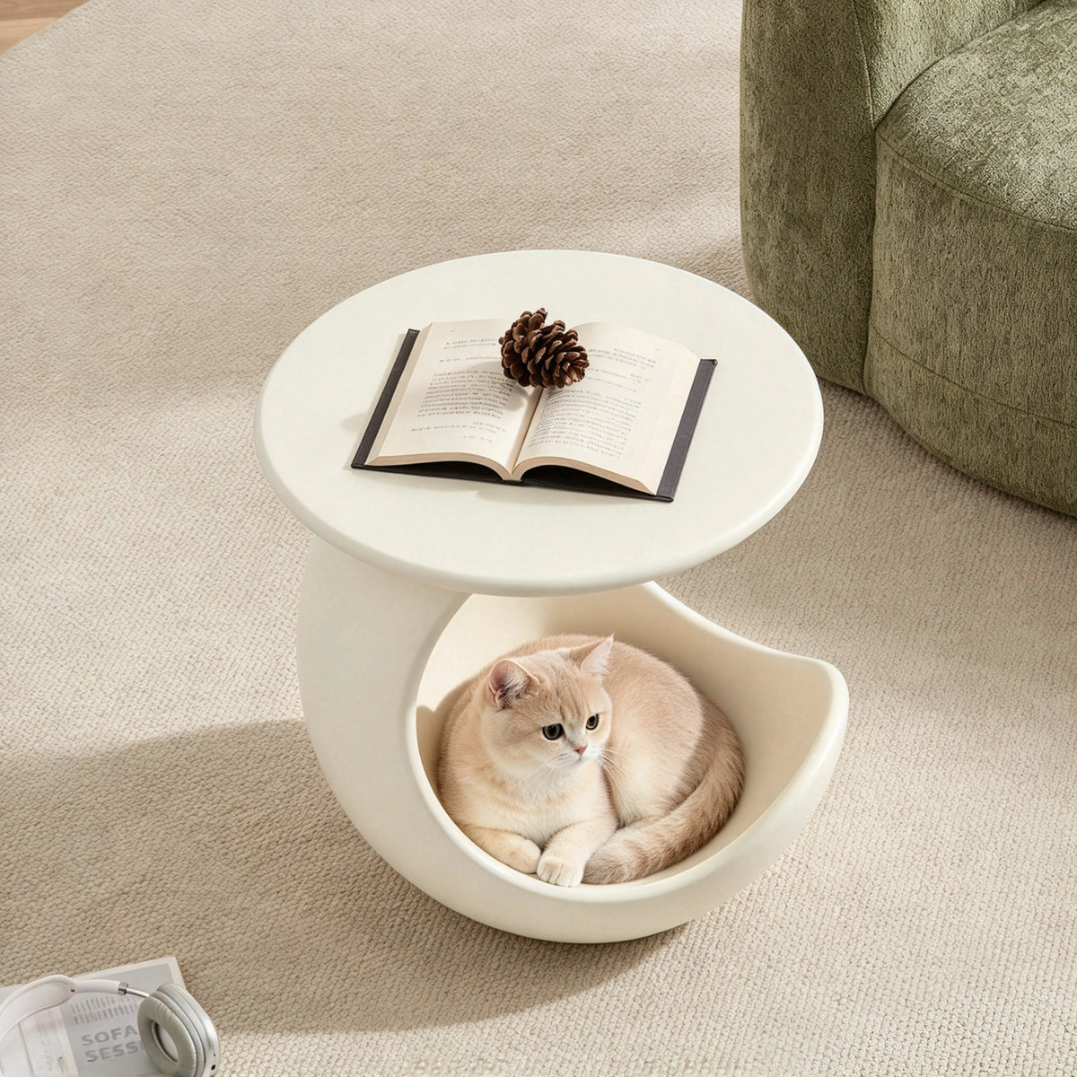19.69'' 2-in-1 Pet Friendly End Table, No Assembly Fiberglass Base