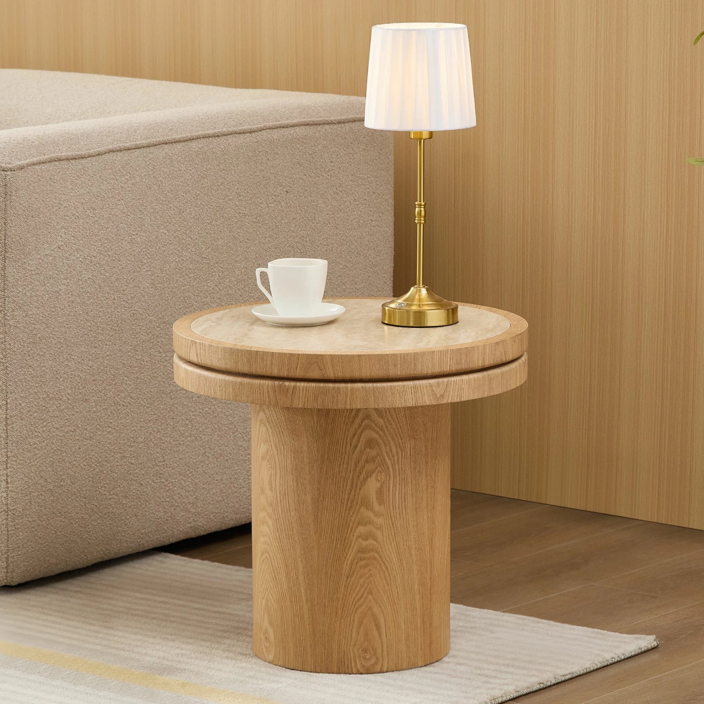 19.49" Round MDF Side Table – Sintered Stone Top, Natural