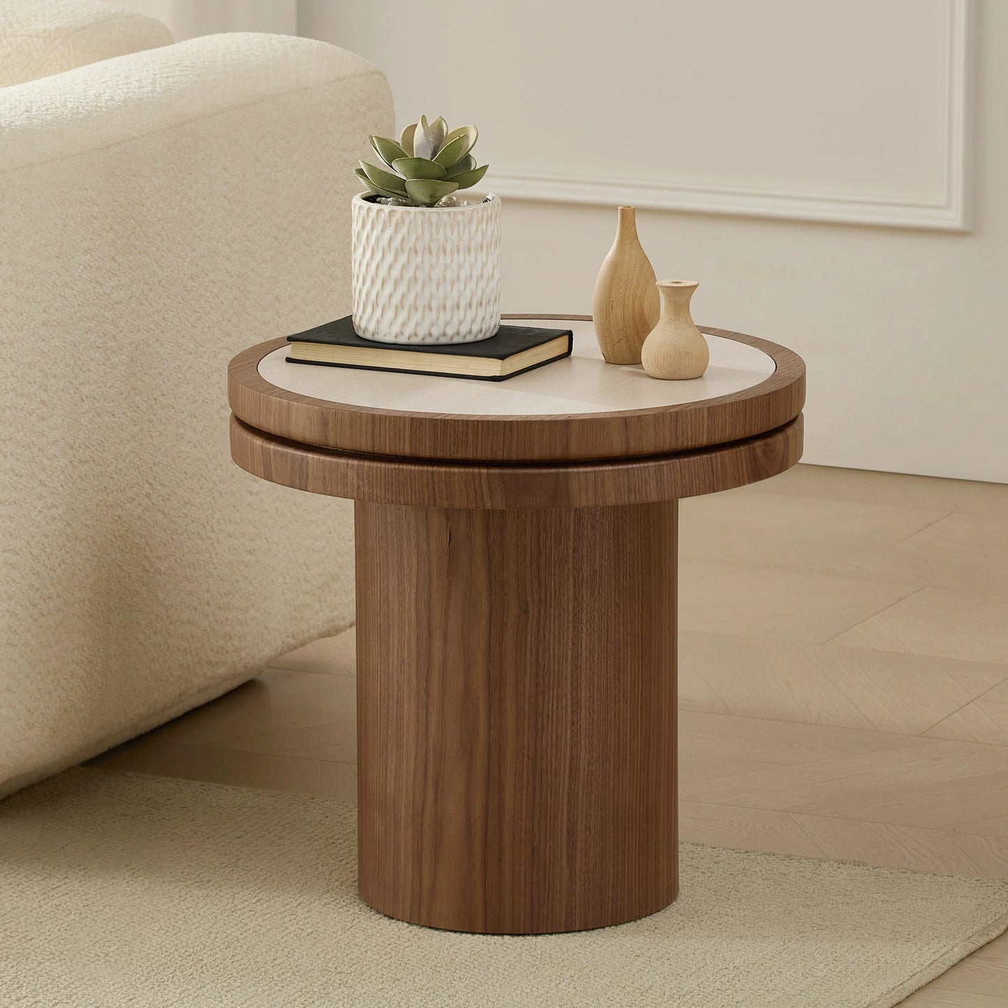 19.49" Round MDF Side Table – Sintered Stone Top, Natural