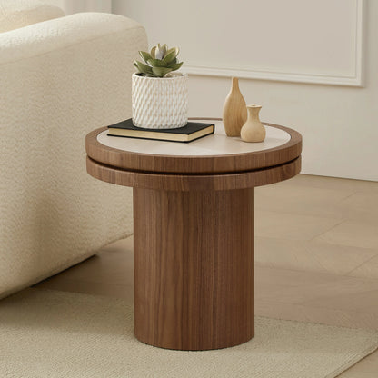19.49" Round MDF Side Table – Sintered Stone Top, Natural