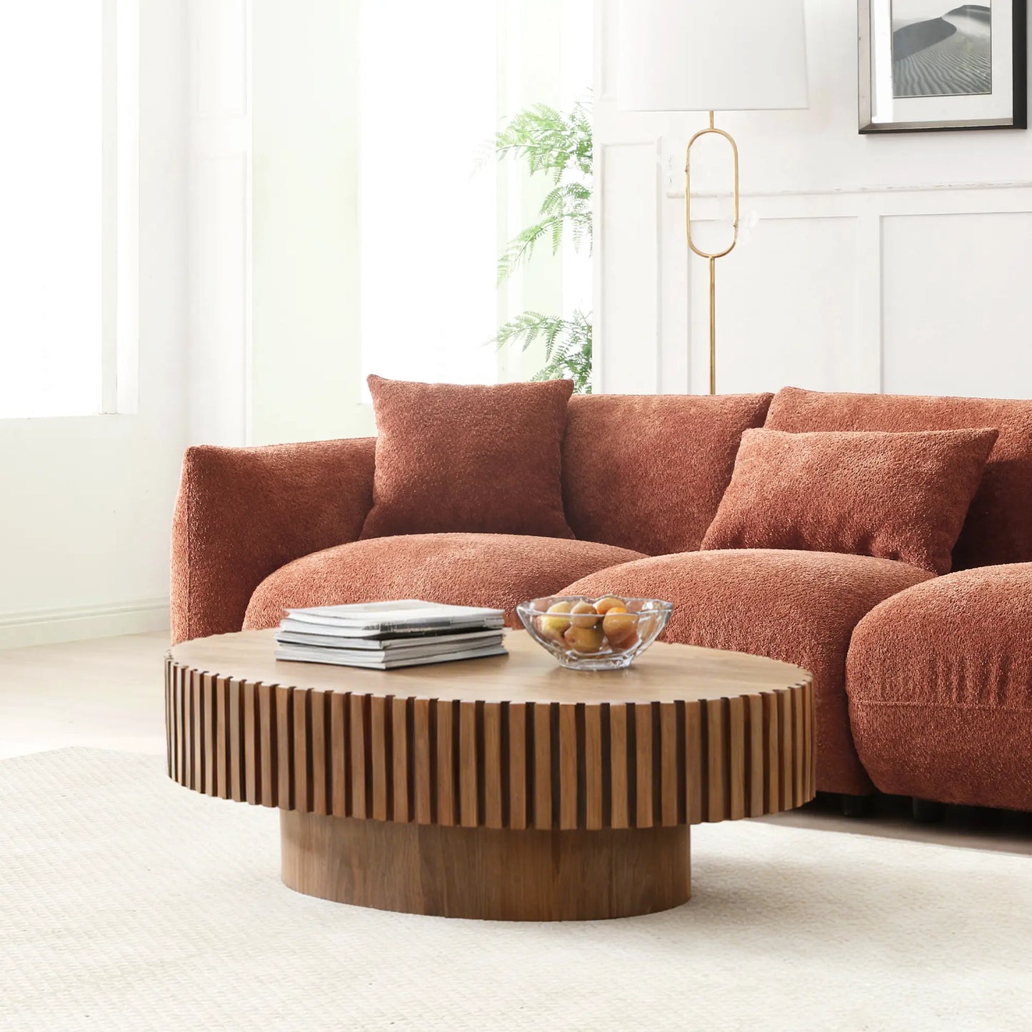 Modern Handcrafted 43.7" Oval Drum Coffee Table