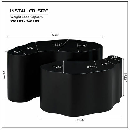 Unique Shape MDF Nesting Table Set of 2 - No Assembly, Black