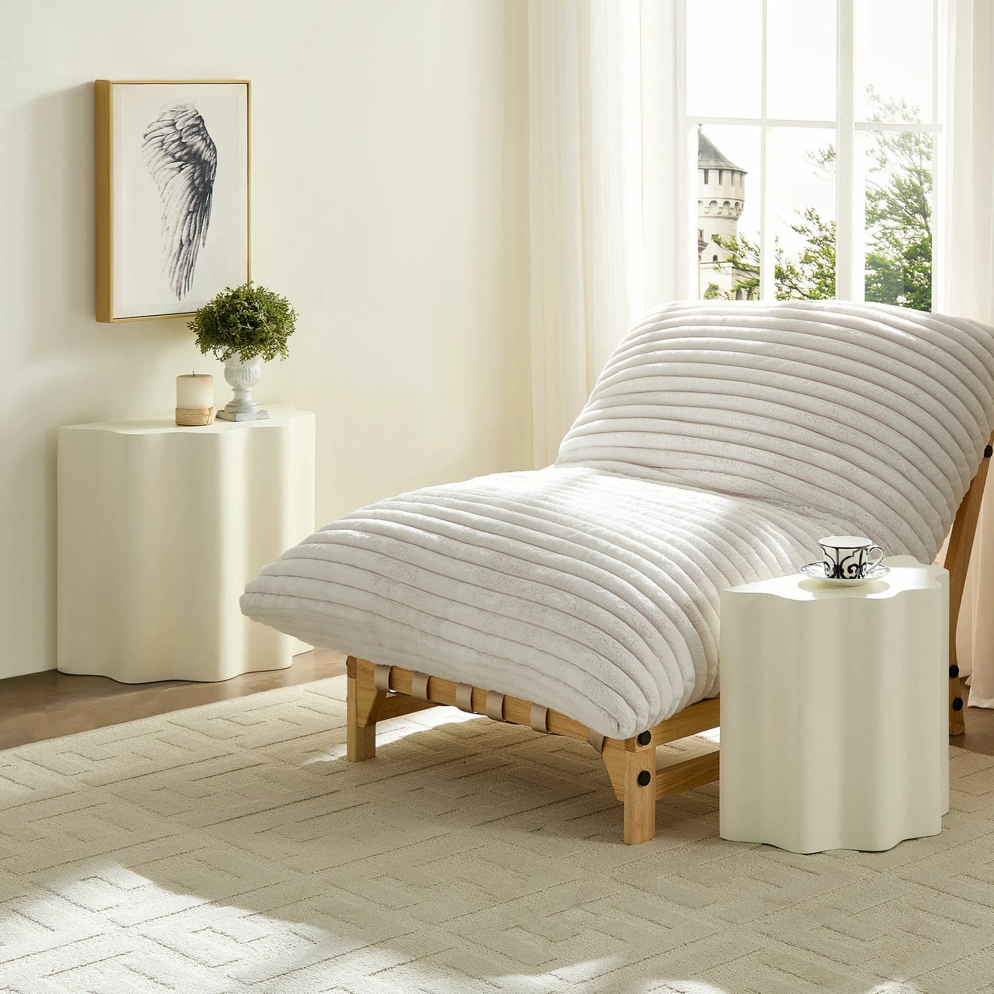 Modern Wavy Edge Fiberglass Set - Side & Console Table, No Assembly