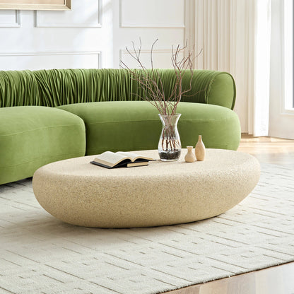 53.35" Elliptical Fiberglass Coffee Table – Matte Rock Texture, No Assembly