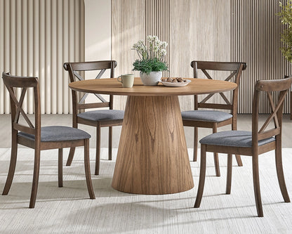 (1 Table with 4 Chairs)Wooden Dining Table Set, Modern Round MDF Kitchen Table and Boucle Upholstered Dining Chairs