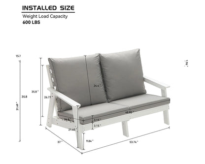 HIPS Loveseat with Cushion, Wood Grain Outdoor Garden Sofa