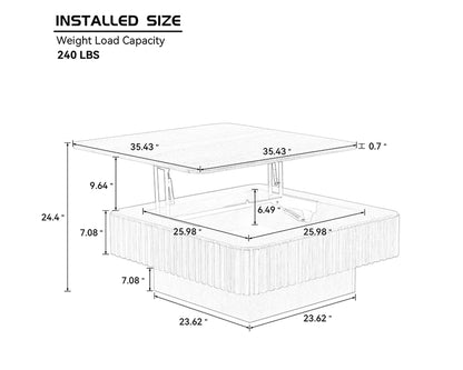 35.43 Inch Modern Handcraft Drum Coffee Table Lift Top Wooden with Hidden Storage Space