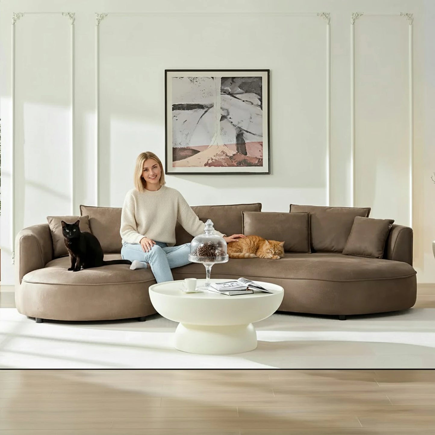 Left-Facing Arc Island L-Shaped Sectional 128.74 Inch Modern Sectional Curved Couch