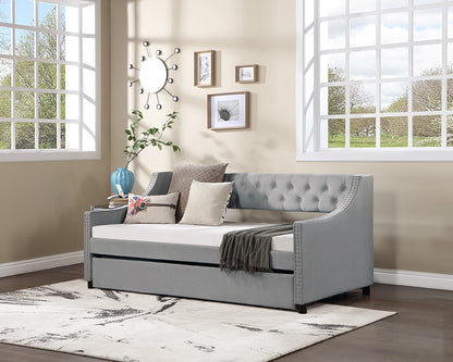 Daybed with Trundle Upholstered Tufted Sofa Bed, with Button and Copper Nail on Arms