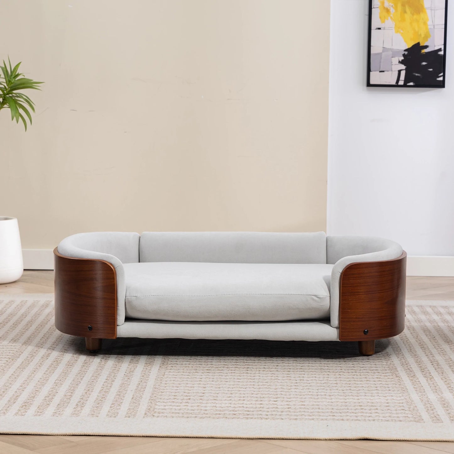 38.58"Scandinavian Dog Bed with Wood Legs & Bent Wood Back