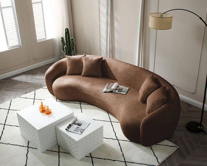 102'' 5-Seater Modern Boucle Sectional Sofa – Curved Half Moon Design in White Teddy Fleece Velvet