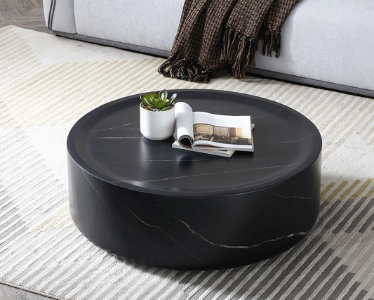 31.43"/35.43" Black/White Imitation Marble Round Coffee Table